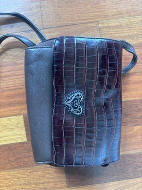 Brighton Rolfs Brown Croc-Embossed Crossbody Bag with Heart Accent